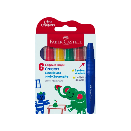 Giz de Cera Cremoso Jumbo Supermarcios 6 Cores Faber Castell - Imagem 1